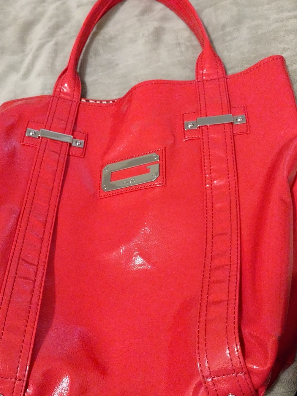 Guess Pink Patent LeatherTote with Silver Accents